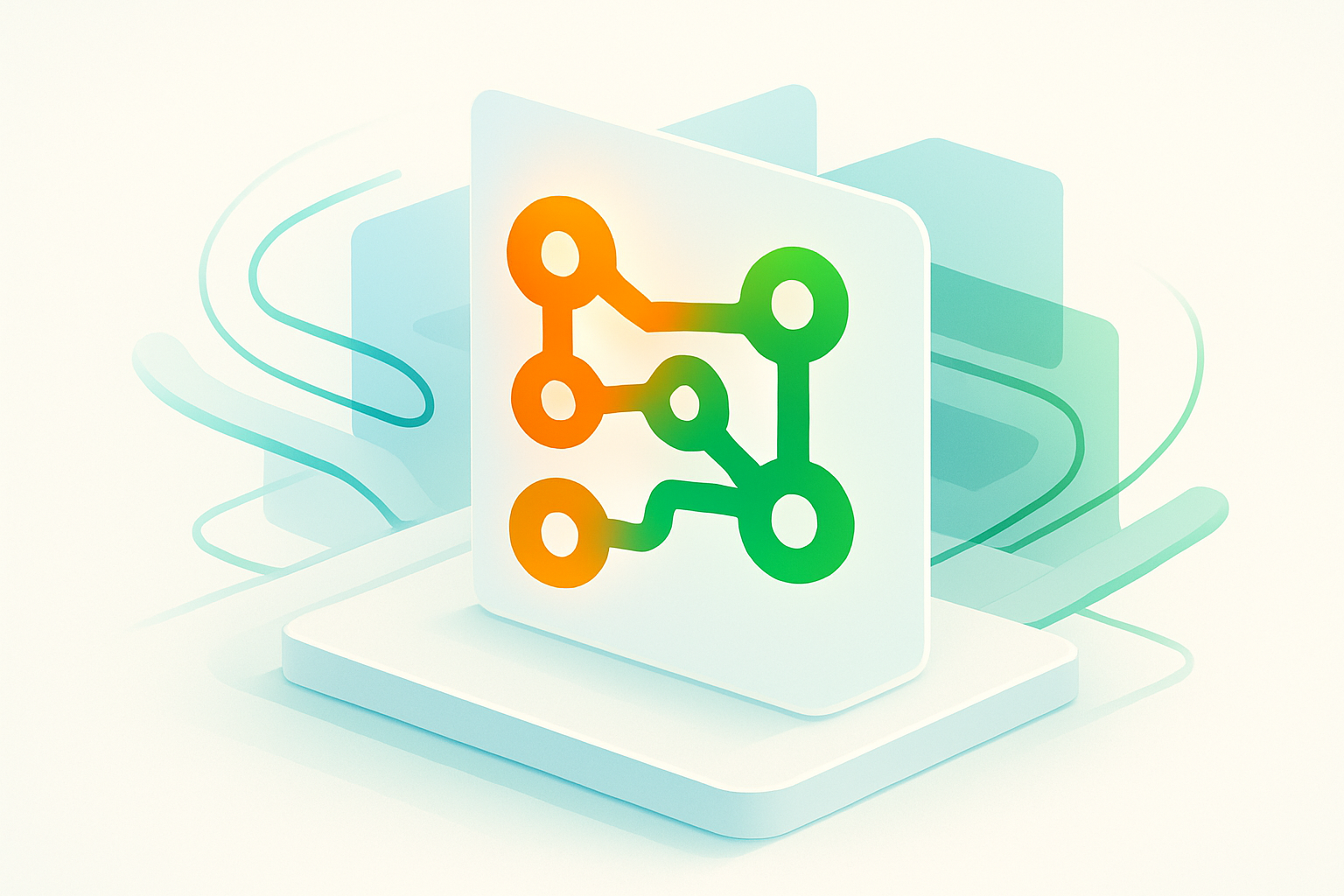 Abstract blueprint with glowing nodes, flowing lines, and geometric shapes symbolizing AI and data connectivity.