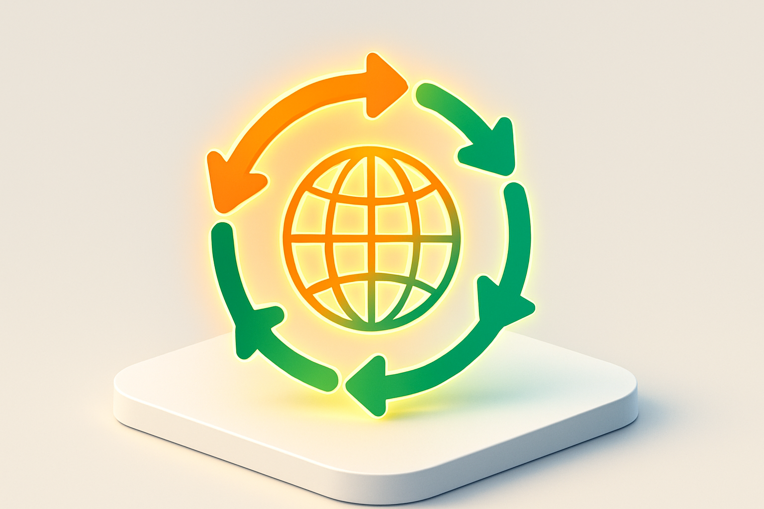 Modern isometric illustration of interconnected orange and green arrows forming a glowing web.
